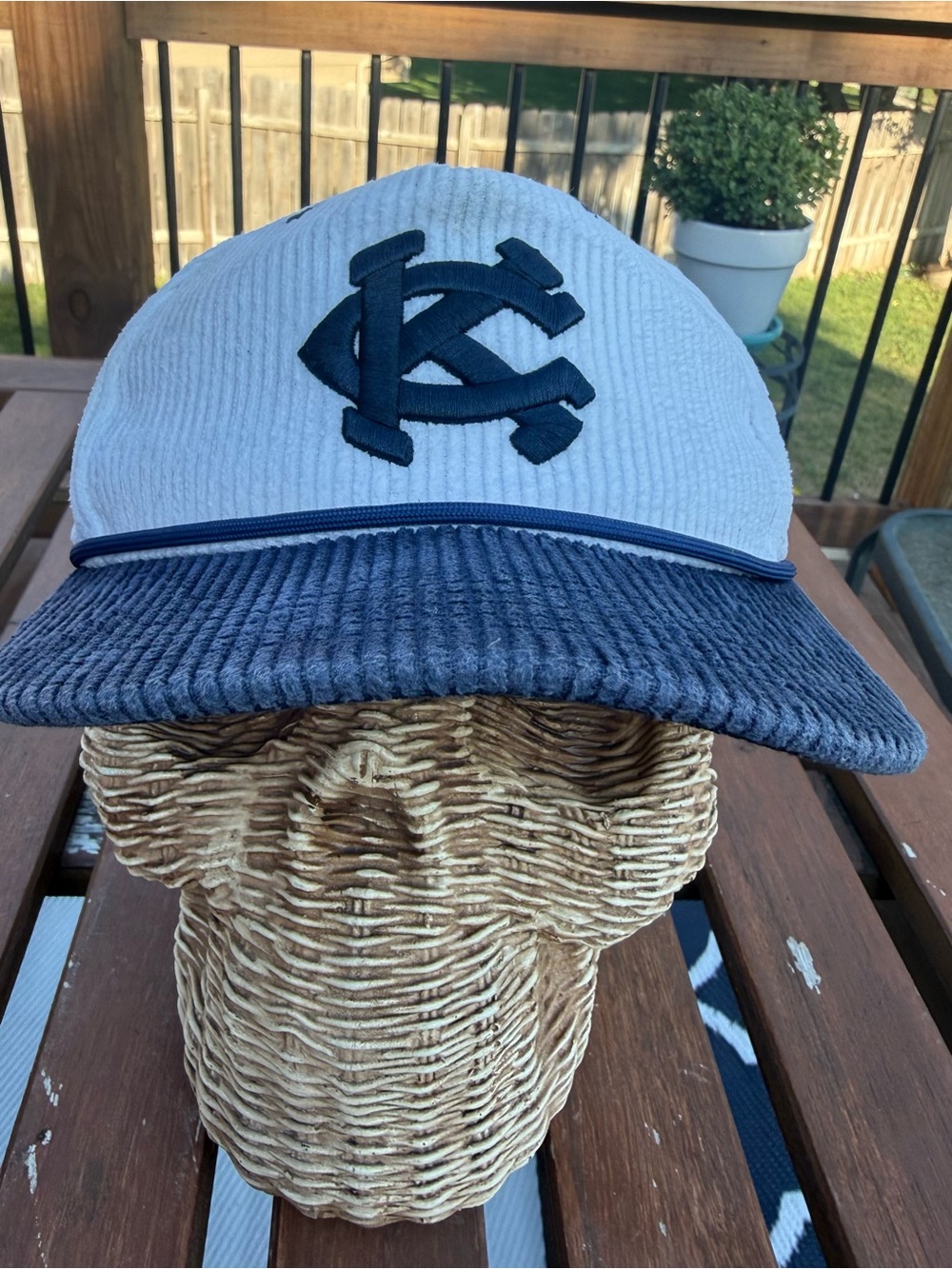 KC Kansas City Monarchs Snapback Ballcap Corduroy Rope Hat. Navy & White